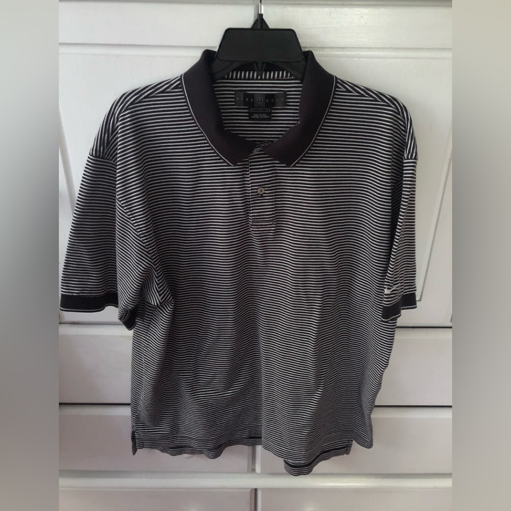 Nike Golf Polo  men’s size L black and white thin striped